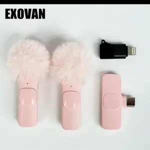 EXOVAN Pink Microphone with Soft Fur Cover and USB Adapter for Enhanced Audio Quality - Ideal for Streaming and Recording