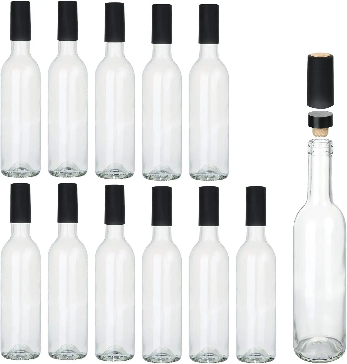 12 oz Glass Bottles With Cork , Brewing Juicing Bottles With Caps Shrink Capsules,Clear  Making Bottle For Sparkling ,Kefir, Storage,Leak Proof,Dishware Safe,12Pack