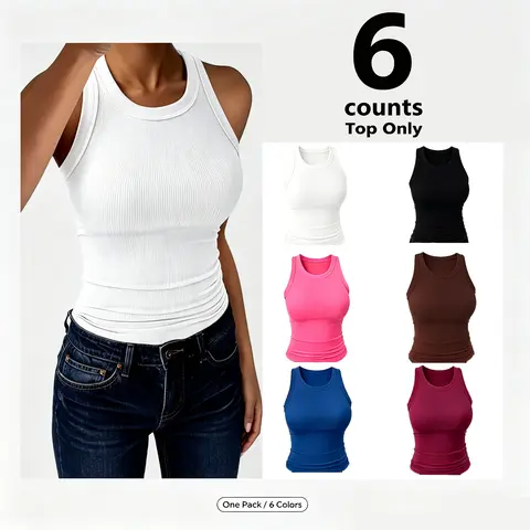 【New Arrival Deal】【Fast Shipping】Minimalist Women's High Neck Rib-Knit Camisole Tank Tops - Thick Straps, Slim-Fitting, Racerback Cut, Polyester Blend Texture - Casual Basic Tops for Daily Wear, Rib-Knit Women's Tanks & Camis