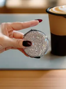 Vintage Luxurious Small Round Mirror with Rhinestones, Flip Cover Dual-Sided Mirror, Portable Makeup Art, Show Ritualism