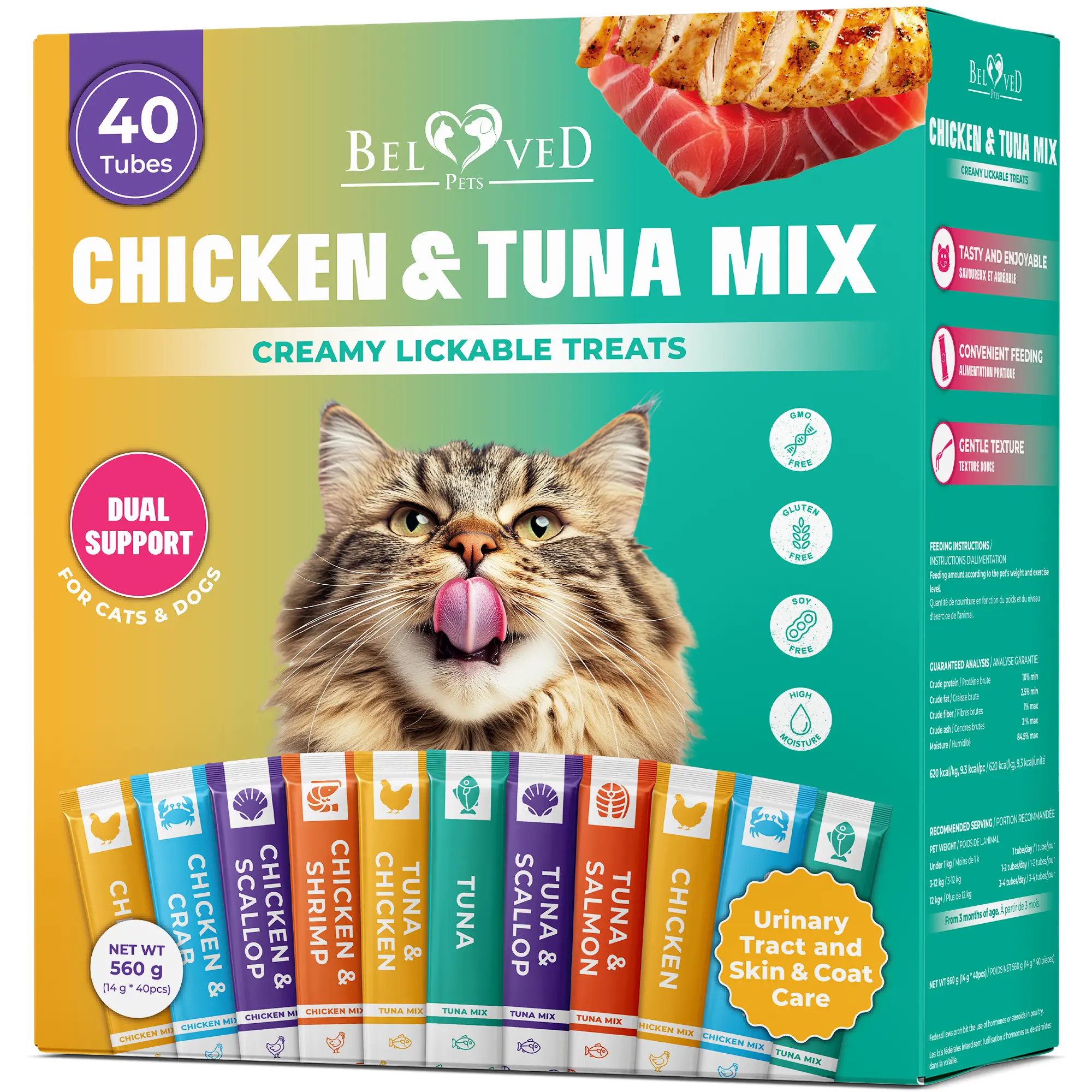 BelovedPets Creamy Cat Treats – Chicken & Tuna, 40 Pack