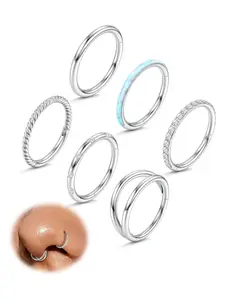 Rhinestone Decor Nose Ring, Stainless Steel Nose Hoop, Nose Rings Hoops, Spiral Nose Ring for Women & Men, Minimalist Piercing Jewelry, Can Be Used on Lips, Brow Bones, Earrings, Piercing Jewelry Set for Parties and Everyday