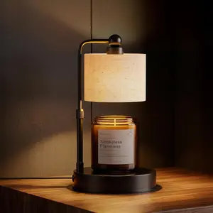 Candle Warmer Lamp with Timer, Modern Farmhouse Candle Warmer, Height Adjustable & Dimmable Electric Candle Warmer Lamp, Includes 2 Bulbs, Birthday Housewarming Gift for Women Mom Flaxen