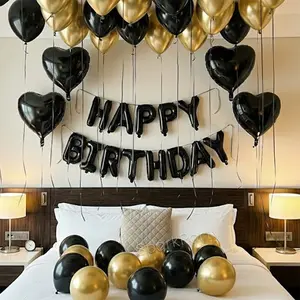 37pcs Birthday Party Decoration Balloons Set, Balloon Party Supplies, Aluminum Foil, Happy Birthday Banner, Heart Shape Latex Balls, Balloon Decorations Kit