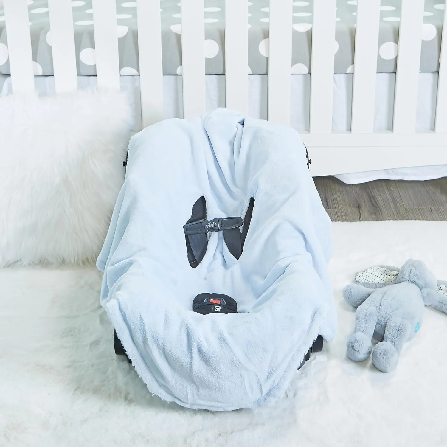 Blue plush car seat blanket