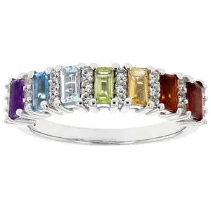 JTV Multi-Color Multi-Gemstone Rhodium Over Sterling Silver Ring 0.91ctw
