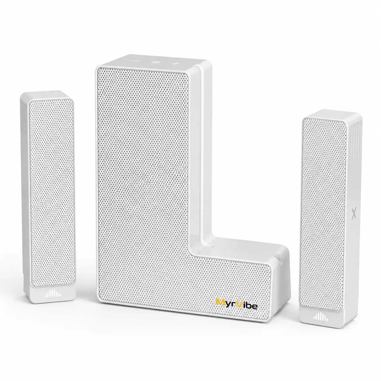 MYRVIBE 30W Bluetooth 5.0 Audio Speaker, Wireless Bluetooth Speaker with Phone Stand, Built-In Microphone and Deep Bass, White