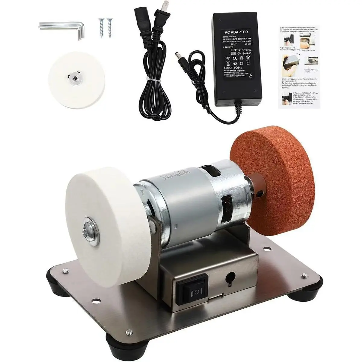 Mini Angle Grinder - 96W Electric Benchtop Sander Multi-Purpose Machine with Polishing Function, Flexibility, 2 Grinding Wheels, Forward/Reverse Switch for Woodworking (6.3 * 3.9 * 3.9In)