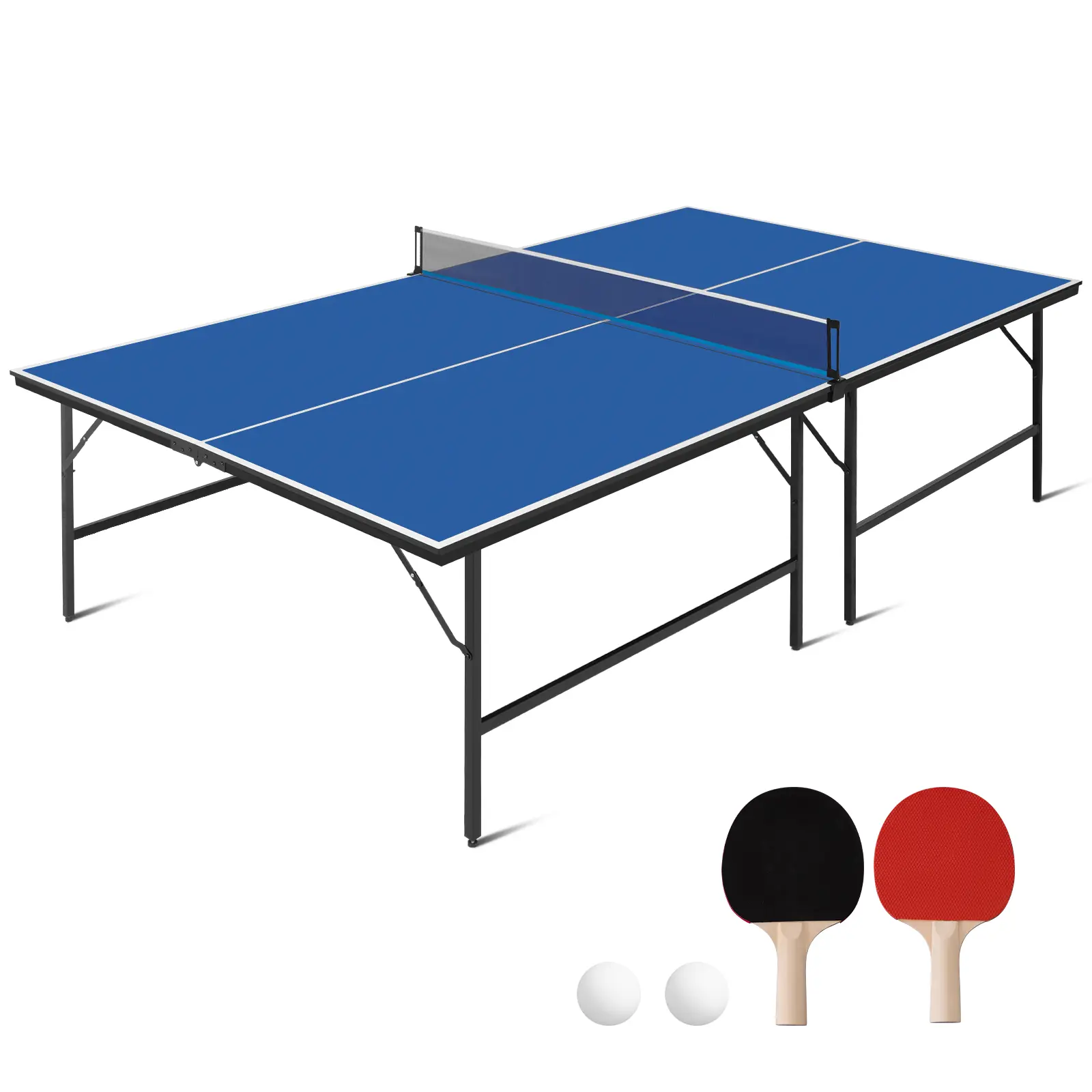 9ft Professional Ping Pong Table (Indoor/Outdoor), Hybrid Table Tennis Table with Adjustable Levelers, Paddles & Balls Included