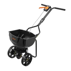 VEVOR Walk-Behind Spreader, Summervibes,Summervibes, 9.8ft Spreading Width, Push Broadcast Spreader with 10" All-Terrain Tires, Adjustable Flow Control, 15lbs Capacity Hopper, Lawn Spreaders for Fertilizer Seed Small Home Use
