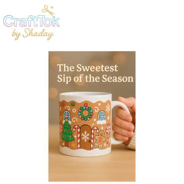 CraftTokByShaday Gingerbread House Christmas Mug with Cozy Gingerbread Home & Festive Elements Perfect for Holiday Gifts & Hot Cocoa Lovers