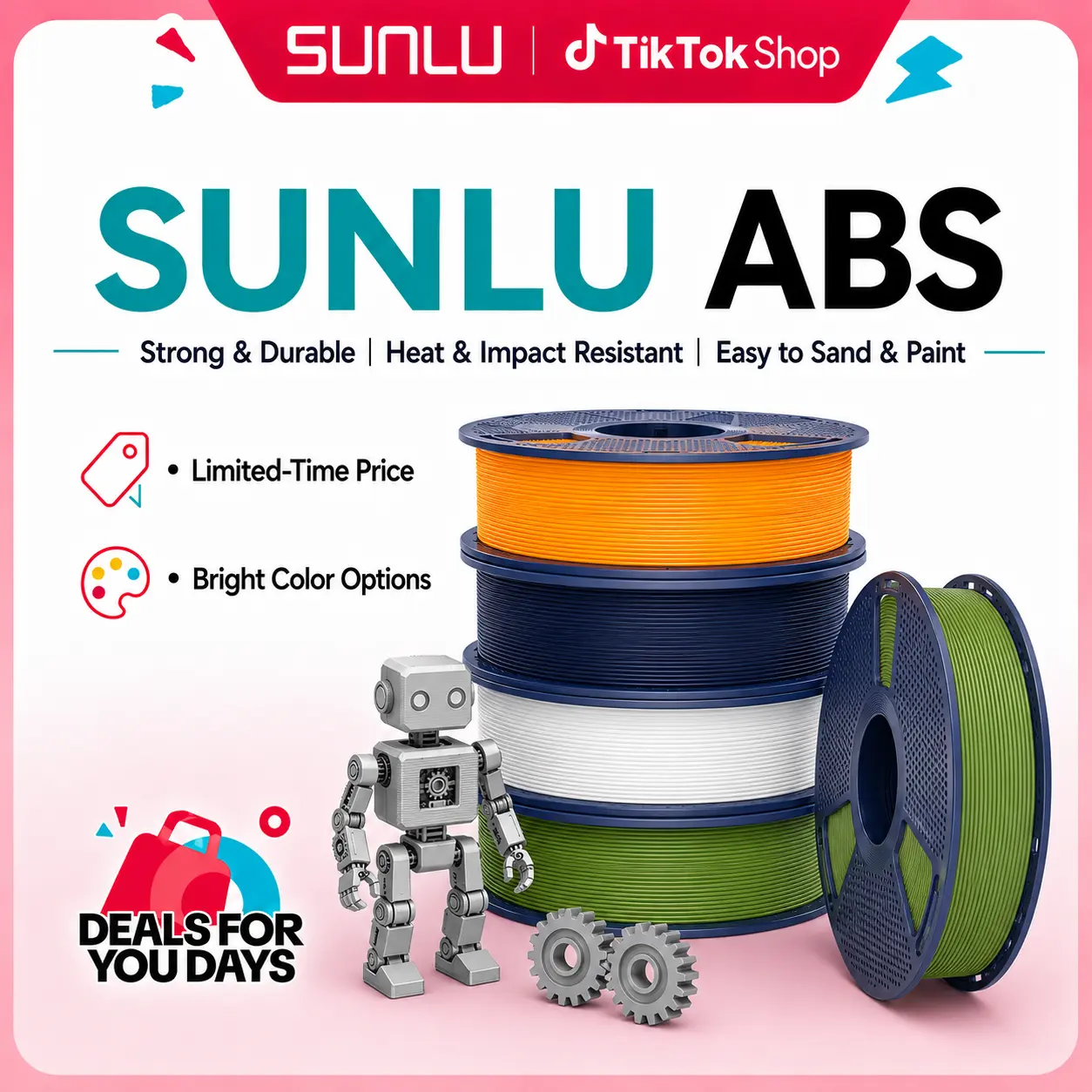 SUNLU ABS 3D Printer Filament 1KG, Strong & Durable | Heat & Impact Resistant | Easy to Sand & Paint | Built for Functional Parts | ±0.03 mm Accuracy-9729 tiktokshopbacktoschool,back to school,back to school haul