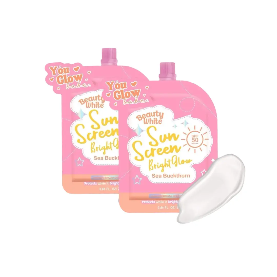 You Glow Babe Beauty White Sunscreen Bright Glow with Sea Buckthorn SPF 50 PA+++ 25g Each Twin Pack Lightweight Daily Protection Non-Sticky No White Cast