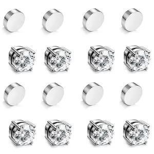 Stainless Steel Stud,4 Pair /3 Pair /2Pair Earrings for Mens Womens, Non Piercing Clip on Earring 8MM / 6MM