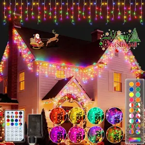 20Ft 240LEDs Smart RGB Icicle Lights Outdoor 48 Drops, APP & Remote Control Music Sync Christmas Roof Icicle Lights, Clear Wire, Millions of Functions, Timer, Brightness Adjustable, Color Changing Lights, Home Decor for Yard, Patio, Fence, Roof, Party,