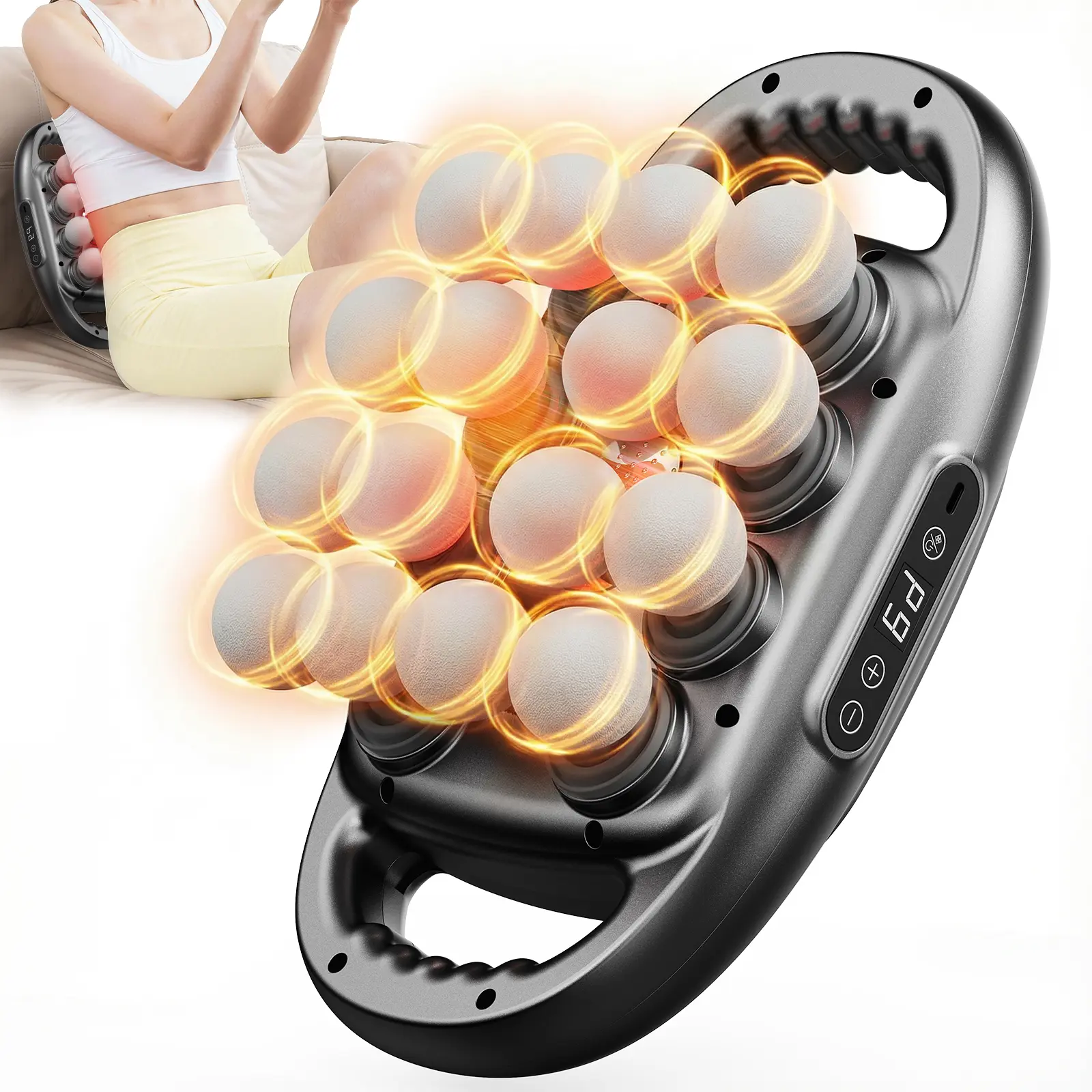 Merach 16-Head Massage Gun, Red Light Therapy, Deep Tissue Percussion Massager, 9 Modes 30 Levels Quiet Relief, Full Body Relaxation for Daily Use Gifting Black Massager Summervibes