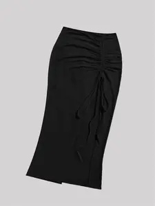European and American elegant and versatile Fitted diagonal slit drawstring women's skirt