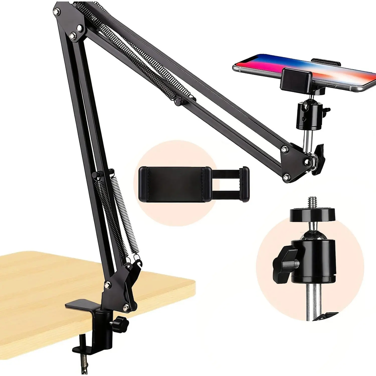 Adjustable Aluminum Alloy Vlog Stand with Flexible Articulating Arm, Phone Holder & Flexible Tripod-Monopod for Desk, Overhead Filming, Live Streaming