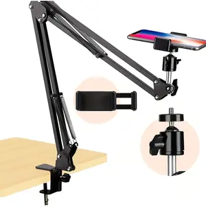 Adjustable Aluminum Alloy Vlog Stand - Flexible Articulating Arm with Phone Holder for Desk & Overhead Filming, Ideal for Live Streaming & Photography