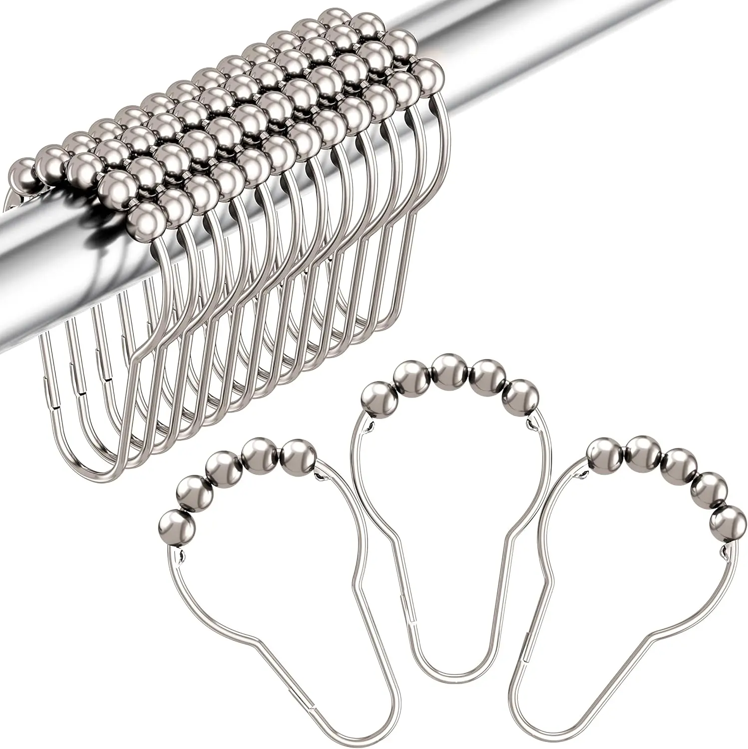 [New Deal]  Set of 12 Shower Curtain Hooks, Decorative Rust Proof Stainless Steel Shower Curtain HooksPolished Nickel Bathroom Supplies Metal