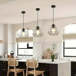 Industrial Vintage Pendant Light, Iron Ceiling Lamp with Adjustable Chain, E26 E27 Bulb Base, Home Lighting Fixture for Kitchen, Bedroom, Dining Room