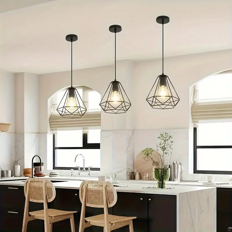 Industrial Vintage Pendant Light, Iron Ceiling Lamp with Adjustable Chain, E26 E27 Bulb Base, Home Indoor Lighting Fixture for Kitchen, Bedroom, Dining Room, Ceiling Lights