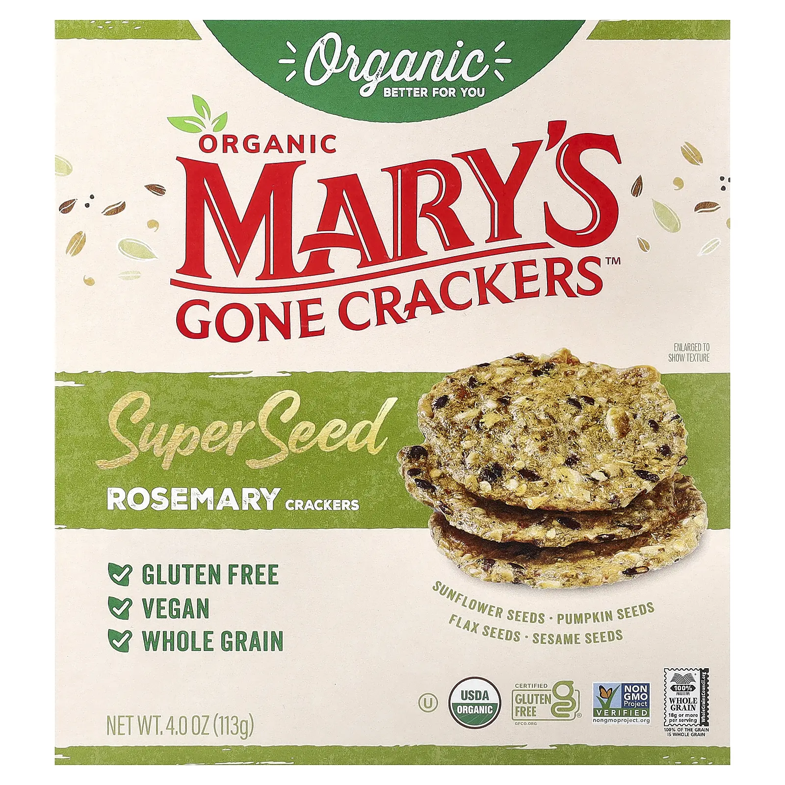 Mary's Gone Crackers Organic Super Seed Crackers, Rosemary, 4 oz (113 g)