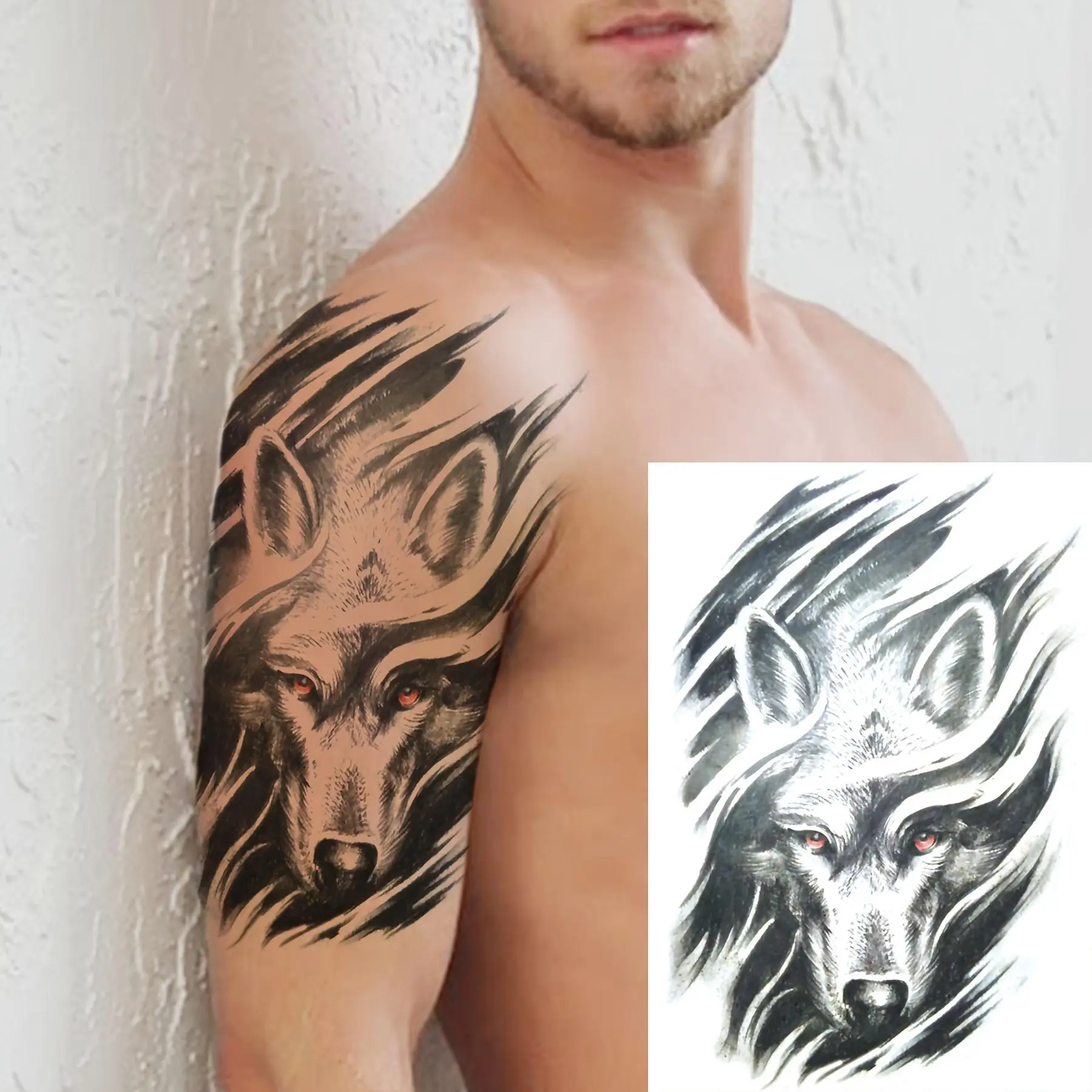 （6 temporary tattoo stickers, including 2 item and 4 random designs）Wolf Tribe Maori Totem Armband Temporary Tattoo Women Men Adult Arm Thigh Forearm Calf Temporary Bulk Long-Lasting Waterproof Lifelike Half Sleeve Fake Tattoo Sticker tiktokshopspringglow