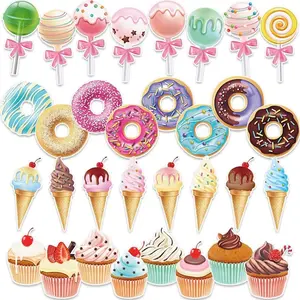 Candy Party Decorations, 32pcs/set Ice Cream & Donuts & Cupcakes & Candy Cutouts, Round Lollipop Cutouts, Candyland Party Decorations for Home Room Decor, Ornaments
