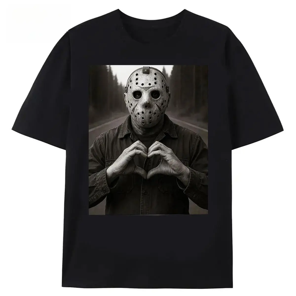 Men's Casual Horror Print Crew Neck Sports Top - Loose-Fitting Menswear, Soft Short-Sleeve, Retro Halloween Meme Graphic, Machine Washable, All Seasons