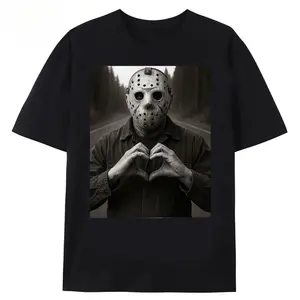 Funny Jason Horror Character Selfie Halloween Meme Tee, Jason Heart Hands Shirt, Retro Horror Character Tee Menswear Top 052