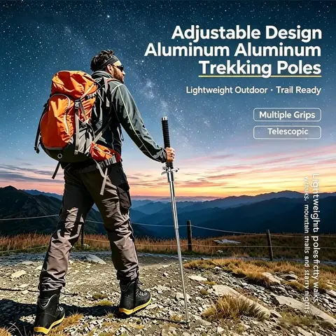 Collapsible Stainless Steel Hiking Stick - Shock-Absorbing, Durable, Easy-to-Use Camping Accessories, Travel Accessory with Foldable & Portable Compact Design, Non-Slip Staff for Light Hiking, Seniors