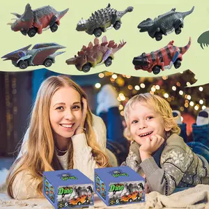 4 Dinosaur Power Model Toy Vehicles - No Battery Required, Toys for Kids Ages 3+, Birthday Party Decorations
