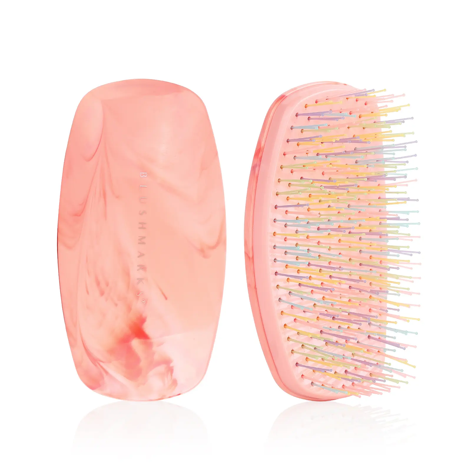 Blushmarks Wet & Dry Detangling Hair Brush with Double Bristles, Portable Design Pocket Hair Brush for All Hair Types - Pink Marble Printing, Idea Gift