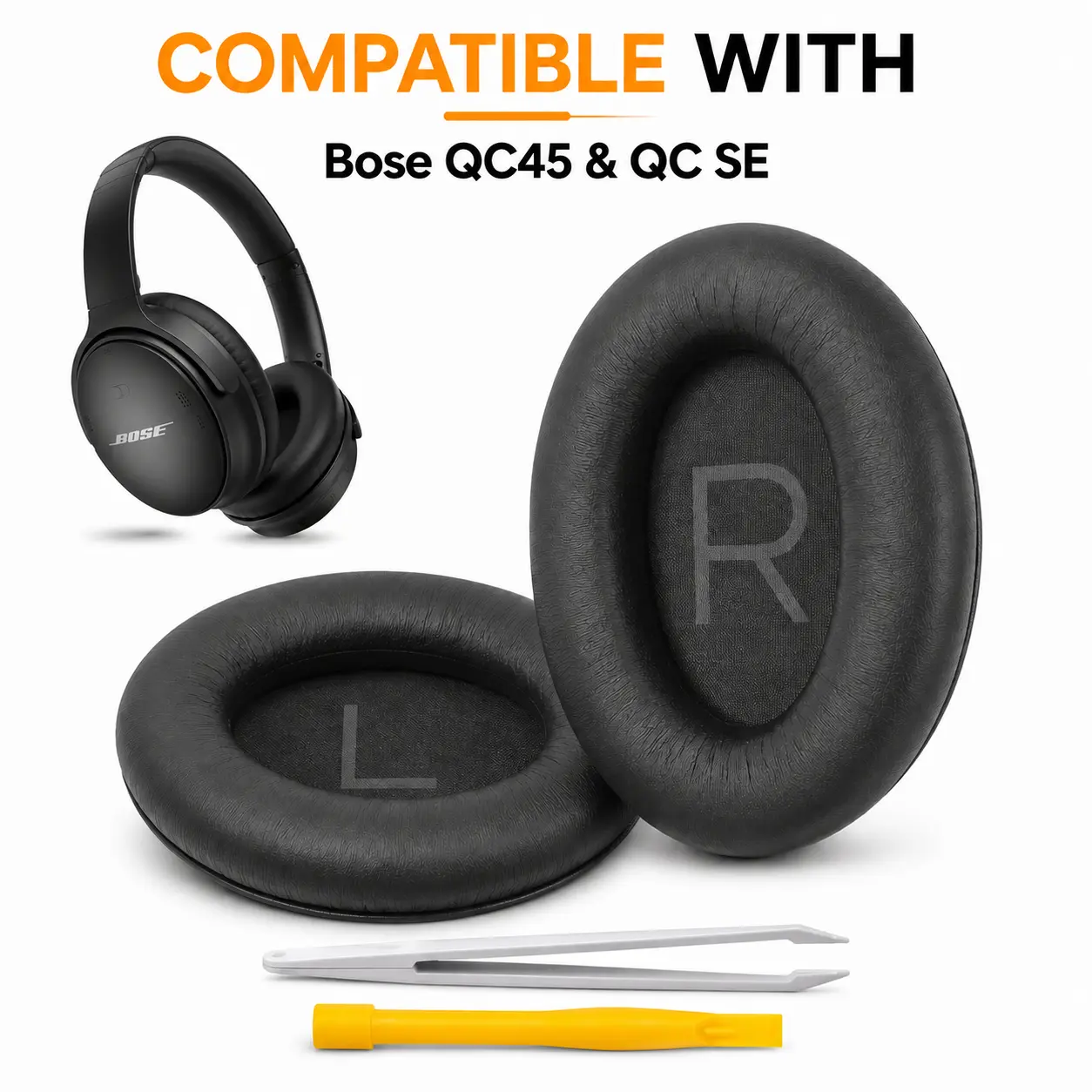 Earpads, Bose QuietComfort 45 (QC45)/QuietComfort SE (QC SE)/New QuietComfort Wireless Over Ear Headphones, Earpads Cushions with Softer Leather and Thicker Memory Foam