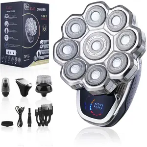 5 in 1 Electric Head Shaver for Men, Waterproof Wet/Dry Grooming Kit, Cordless Rechargeable Razor, Rechargeable Shaver Machine for Home & Travel, Shaving Products