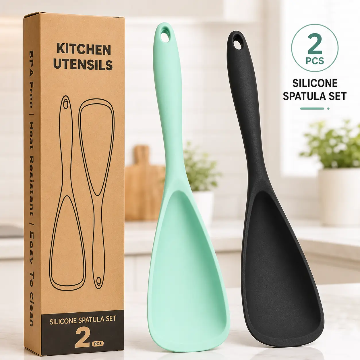 2-Piece BPA-Free Cooking Spoons for Non-Stick Cookware - 1-Piece Design Multifunctional Spatula Utensils for Scooping, Scraping, Serving, Mixing