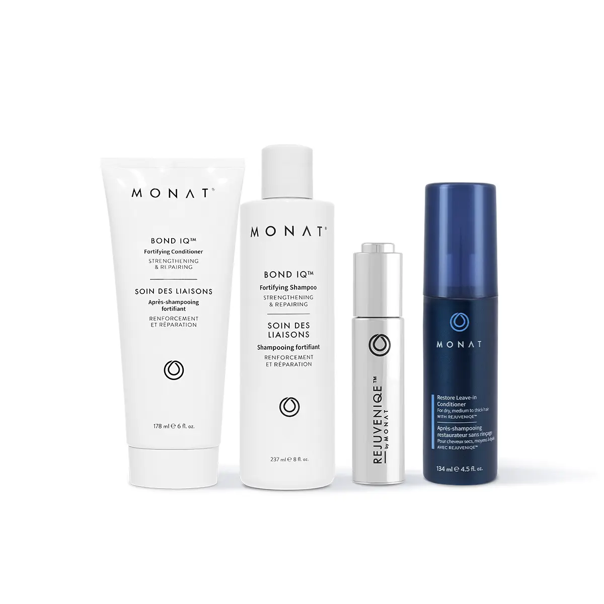 MONAT Environmental Hair Health Bundle - Bond IQ Shampoo & Conditioner, Restore Leave-In Conditioner and REJUVENIQE.
