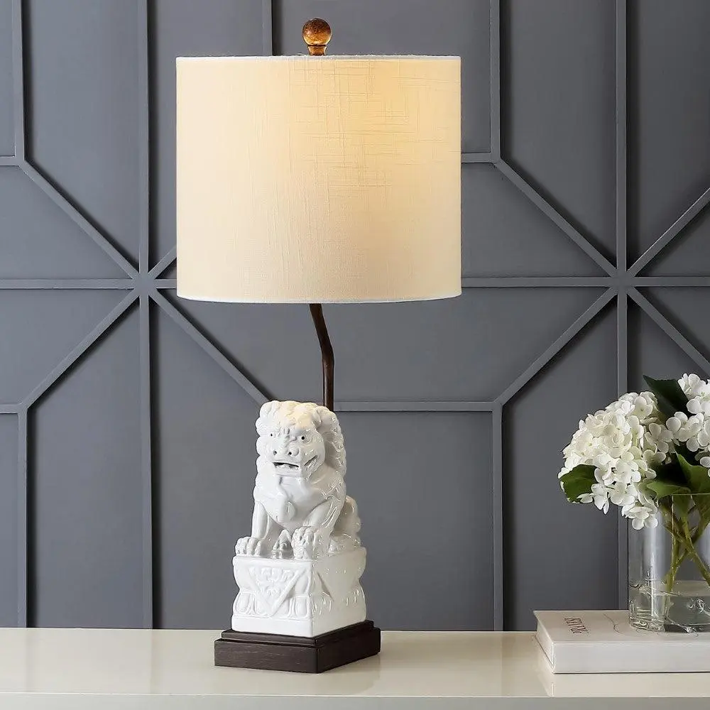 JONATHAN Y Guardian Lion Ceramic Classic-Modern LED Table Lamp - Artistic Design Accent Light with Base & Shade, Lights for Bedroom, Lamps