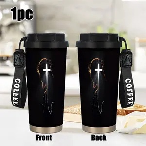 1pc 18oz Jesus Camping Outdoor Stainless Steel Vacuum Coffee Mug Tumbler, Leak-Proof Insulated Design, Perfect for Travel Camping & Outdoor Activities