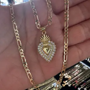 Sagrado corazón Mexican heart gold plated necklace