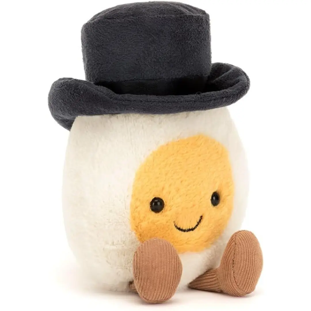 Jellycat Amuseables Boiled Egg Groom Plush | 5.5" Dapper Wedding & Engagement Gift | Cute Foodie Stuffed Toy with Top Hat | Quirky Bridal Shower Decor