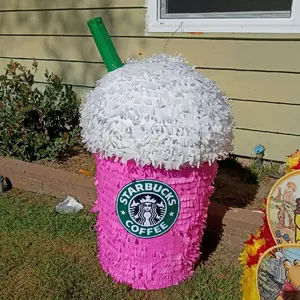 Starbucks Coffee Pinata - Pink Cup Design with Green Straw for Parties and Celebrations
