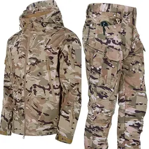 Men's Winter Jacket Tactical  Sets FleecedWindproof Waterproof Padding Suits  Uniform Pockets Camo, Long Sleeve, Matching