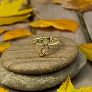 Gold Tone Cat Ring, Gift for Her