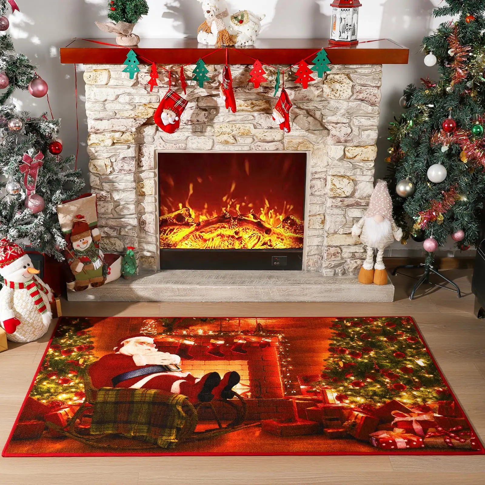 Christmas Rug Runner for Hallway Bedroom, 2x6 Feet Runner Rugs for Living Room, Christmas Kitchen Rugs, Non Slip Merry Christmas Welcome Mat, Red Santa Rug Carpets for Porch Entryway Decoration rugs living room