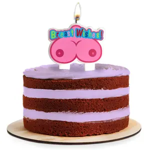 "Breast Wishes" Funny Boobs Boobie Birthday Candle Cake Topper – Party Gag Gift