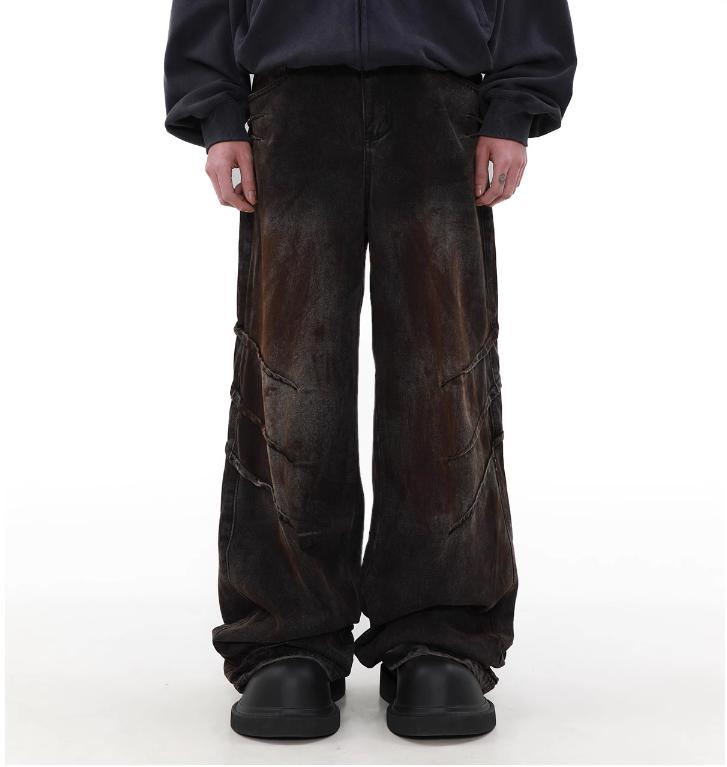 Distressed Dirty Waste Baggy Straight Jeans for Men