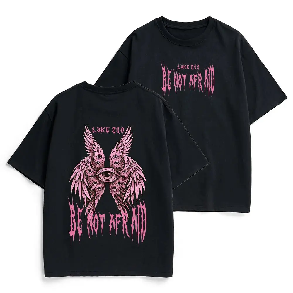 100% Cotton Unisex Vintage Faith Graphic Men's Short-Sleeve T-Shirt, "Luke 2:10 Be Not Afraid" Seraphim Graphic Art, Casual Crewneck Streetwear Tops, Shortsleeve