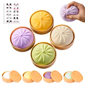 4 Pcs Dumpling Squishy Toy - Giant Glitter Squishy Dumpling Sensory Squeeze Toys, Cute Fidget Toys for Stress Relief, Large Rainbow Dumplings Squishies Toys for Adults & Kids